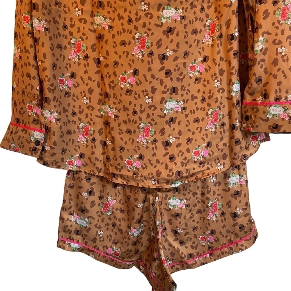 Plush‎ Apparel 3 piece Satin Pajama & Eye Mask Set Florals and Animal Print NWT - Picture 5 of 15